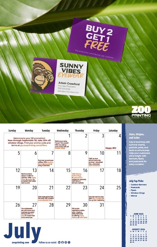 Zoo 2026 Calendar-July