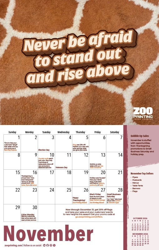 Zoo 2026 Calendar-Nov